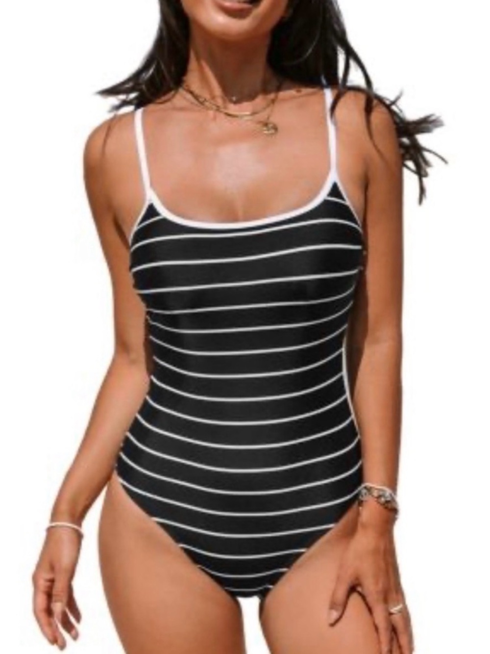 CUPSHE Black & White Striped Kids One-Piece Swimsuit BNWT MEDIUM